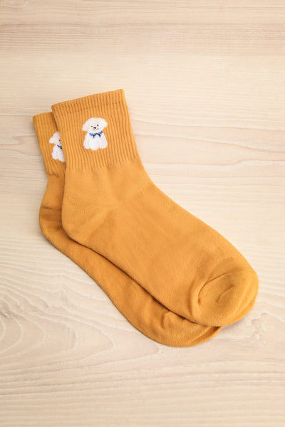 Kirkenes Mustard Crew Socks w/ Fuzzy Dog Detail | La petite garçonne
