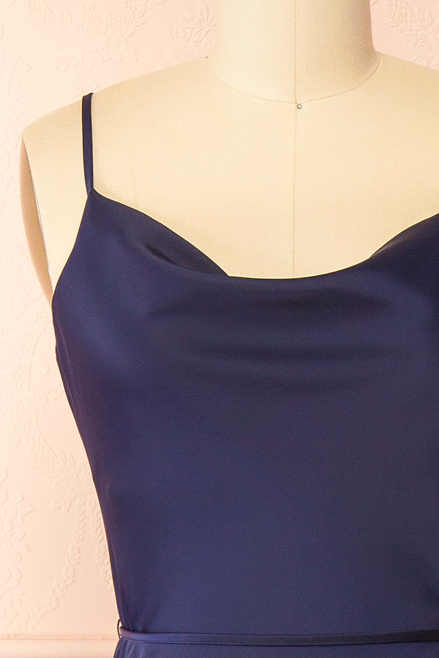 Kirsty | Navy Satin Cowl Neck Midi Slip Dress with Side Slits