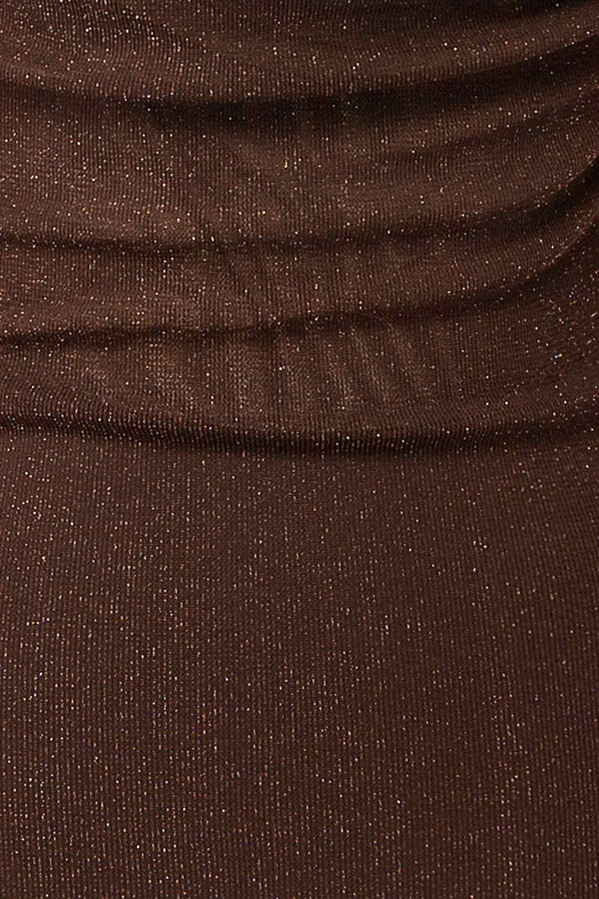 fabric view of Kivitoo Brown Shimmery Cowl Neck Halter Maxi Dress at La petite garçonne