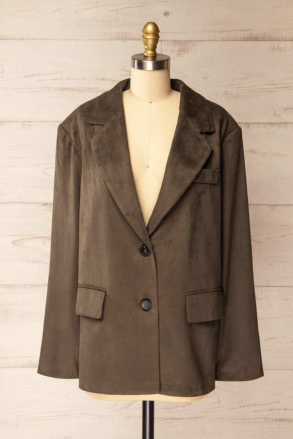Kodale Oversized Faux Suede Khaki Blazer | La petite garçonne front view