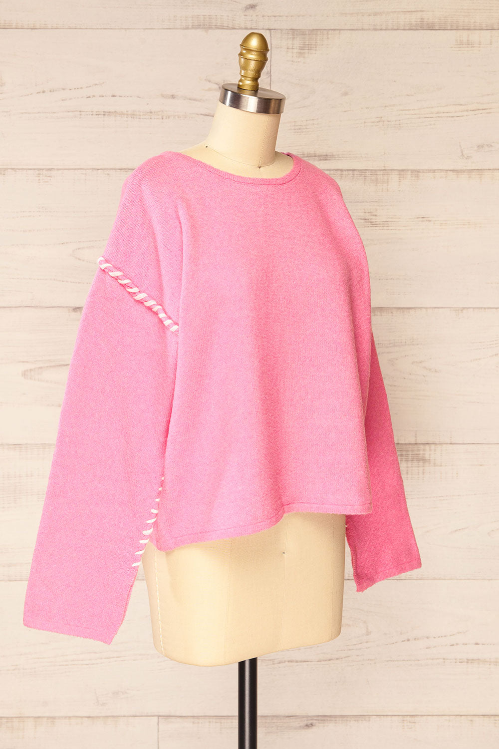 Kofu Pink Sweater w/ Exposed Stitching | La petite garçonne side view