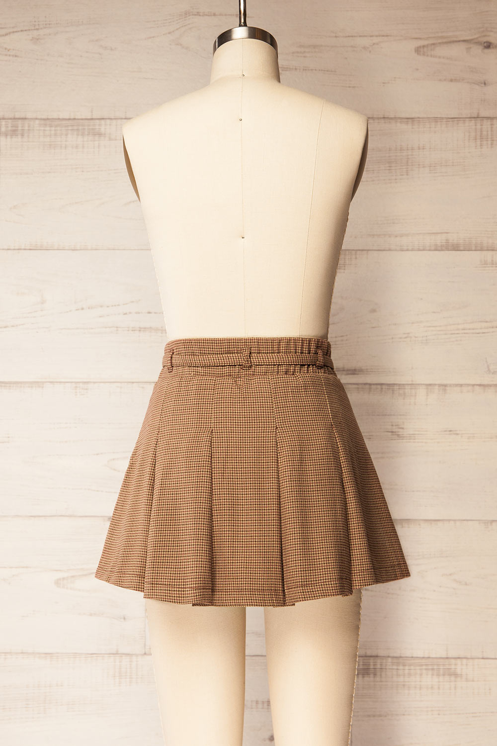 Kohima Brown Houndstooth Mini Skirt with Built in Shorts | La petite garçonne back view
