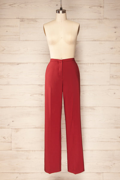 Kokola Red High-Waisted Straight Leg Pants | La petite garçonne front view