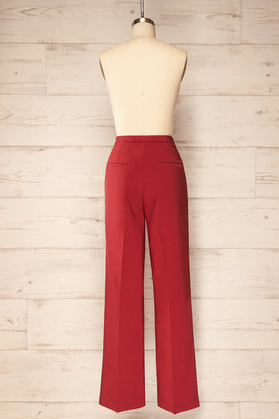 Kokola Red High-Waisted Straight Leg Pants | La petite garçonne back view