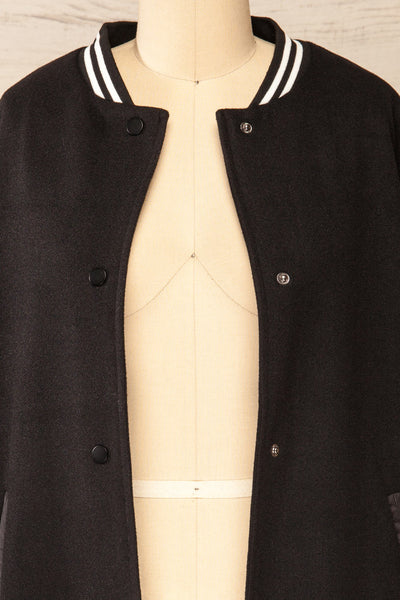 Kokomo Black Oversized Varsity Jacket | La petite garçonne open close-up