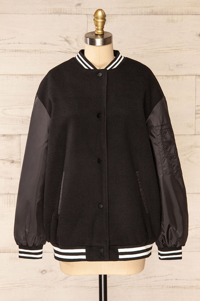 Kokomo Black Oversized Varsity Jacket | La petite garçonne front view
