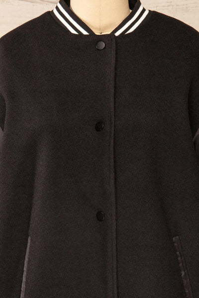 Kokomo Black Oversized Varsity Jacket | La petite garçonne  front close-up