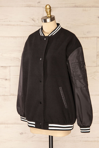 Kokomo Black Oversized Varsity Jacket | La petite garçonne side view