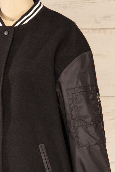 Kokomo Black Oversized Varsity Jacket | La petite garçonne side close-up