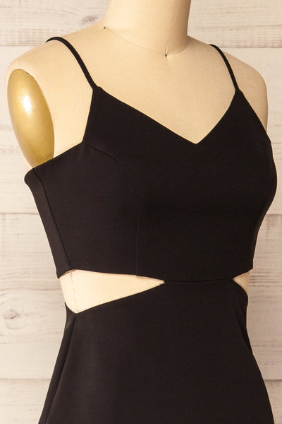Komia Black Fitted Midi Dress w/ Cut-Outs | La petite garçonne side close-up