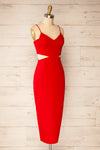 Komia Red Fitted Midi Dress w/ Cut-Outs | La petite garçonne side view