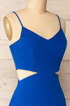 Komia Royal Blue Fitted Midi Dress w/ Cut-Outs | La petite garçonne side close-up