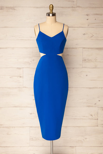 Komia Royal Blue Fitted Midi Dress w/ Cut-Outs | La petite garçonne front view