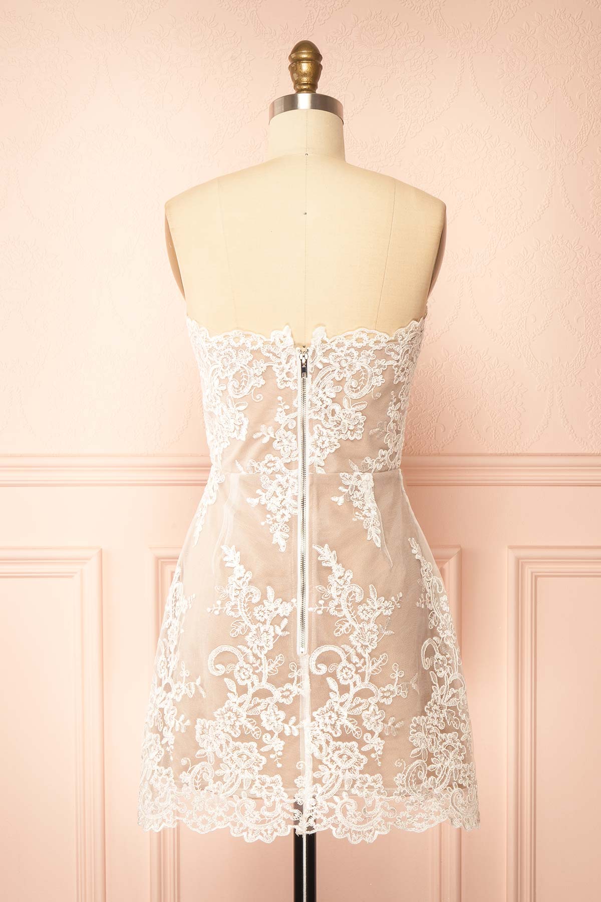 Konilda White | Floral Lace Mini Dress with Boned Bodice