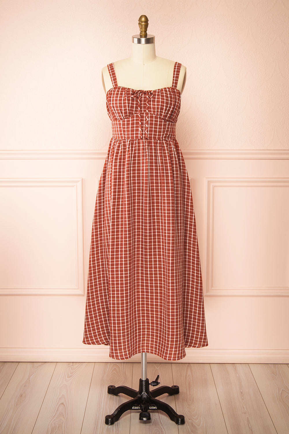 Kono Rust Midi Plaid Dress with Pockets | Boutique 1861 front view