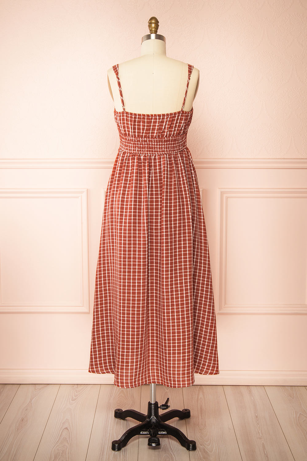 Kono Rust Midi Plaid Dress with Pockets | Boutique 1861 back view