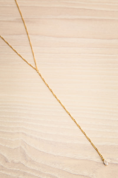Konstantynow Gold Pendant Necklace w/ Teardrop Crystal flat view
