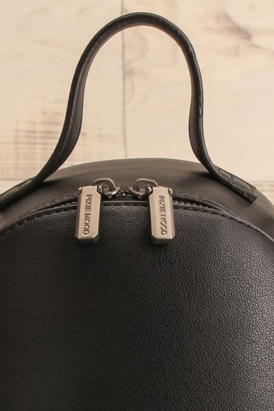 Kora Small Black Vegan Leather Backpack | La petite garçonne front detail