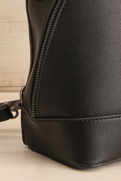 Kora Small Black Vegan Leather Backpack | La petite garçonne side close-up