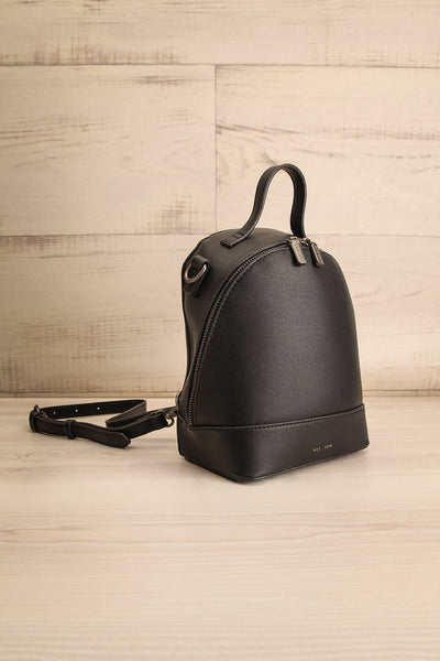 Kora Small Black Vegan Leather Backpack | La petite garçonne side view