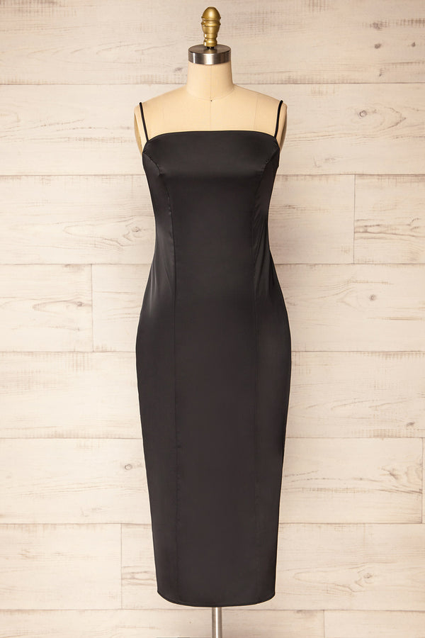 Milanoa Black Short Satin Dress w/ Cape