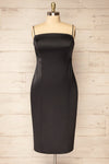 Korina Black Fitted Satin Midi Dress | La petite garçonne front plus size
