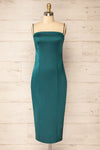 Korina Green Fitted Satin Midi Dress | La petite garçonne front view