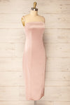 Korina Pink Fitted Satin Midi Dress | La petite garçonne  side view