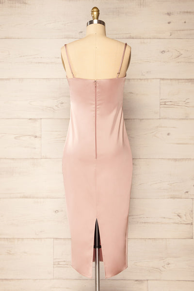 Korina Pink Fitted Satin Midi Dress | La petite garçonne  back view