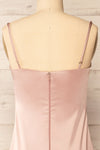 Korina Pink Fitted Satin Midi Dress | La petite garçonne  back close-up