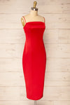 Korina Red Fitted Satin Midi Dress | La petite garçonne side view