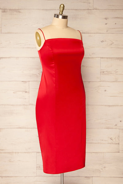 Korina Red Fitted Satin Midi Dress | La petite garçonne side plus size