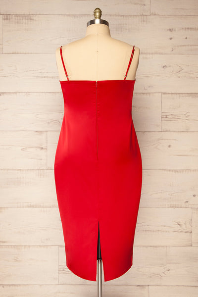 Korina Red Fitted Satin Midi Dress | La petite garçonne back plus size