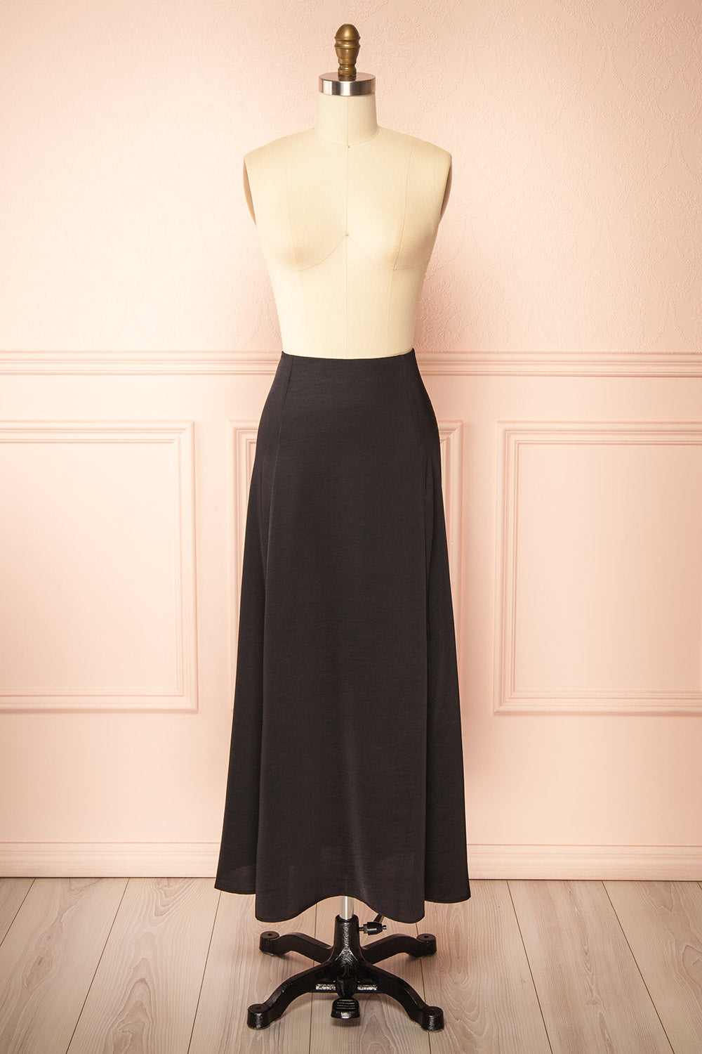Kormo Black Long Satin Skirt | Boutique 1861 front view