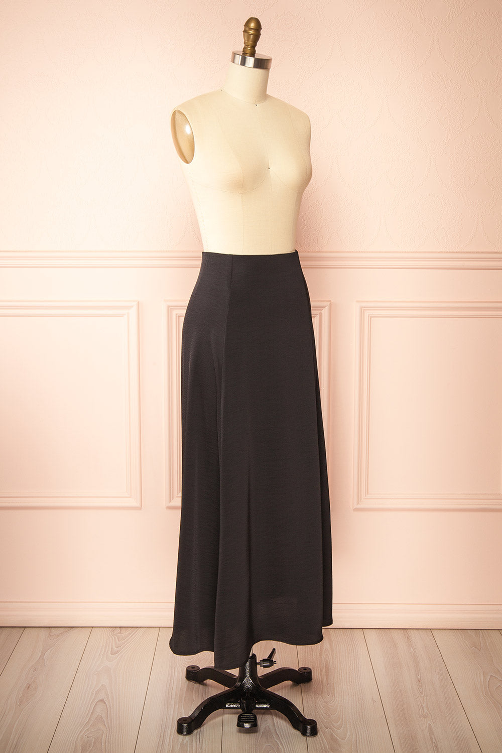 Kormo Black Long Satin Skirt | Boutique 1861 side view