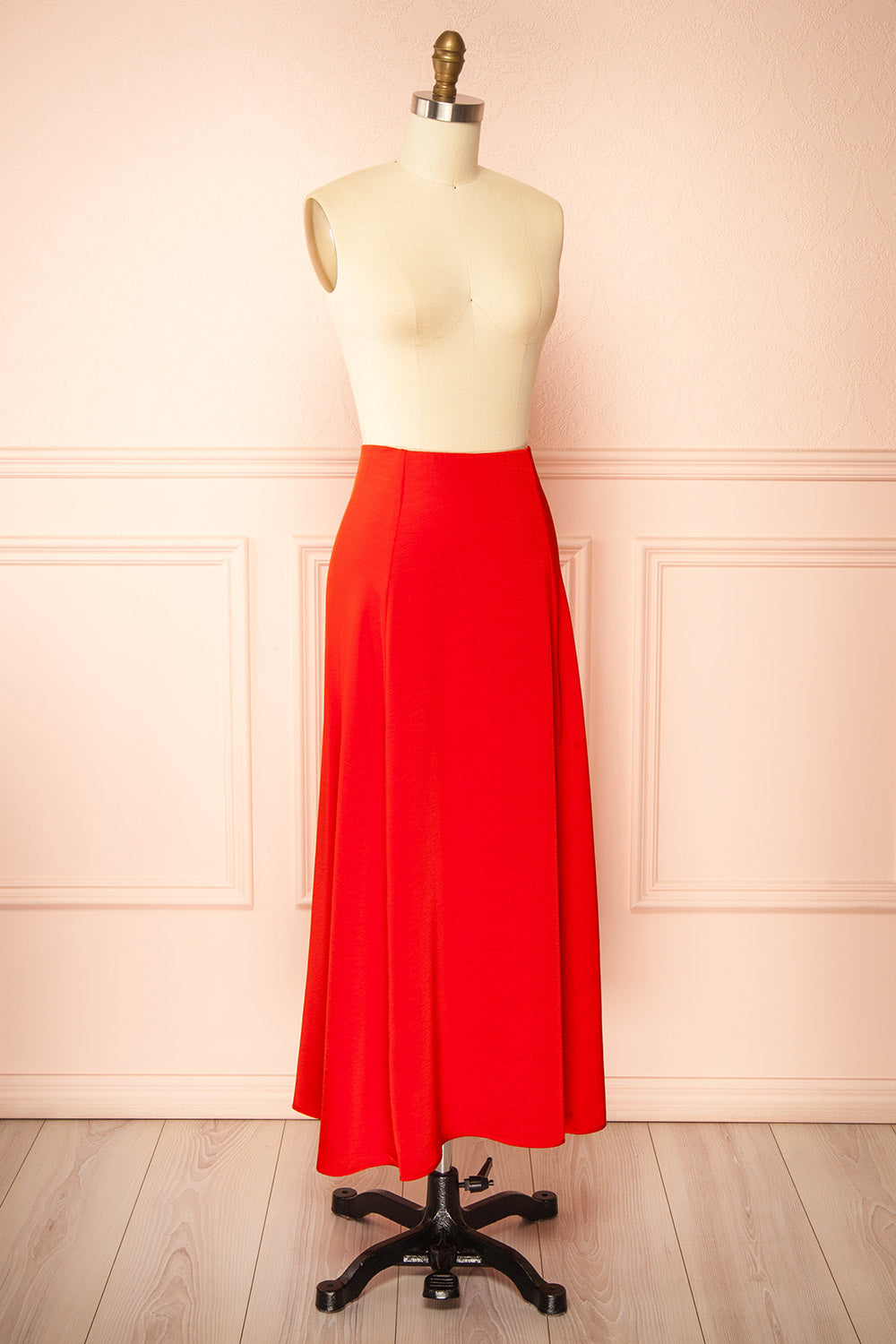 Kormo Red Long Satin Skirt | Boutique 1861 side view