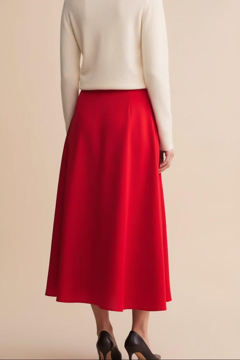 Kormo Red Long Satin Skirt | Boutique 1861 full model