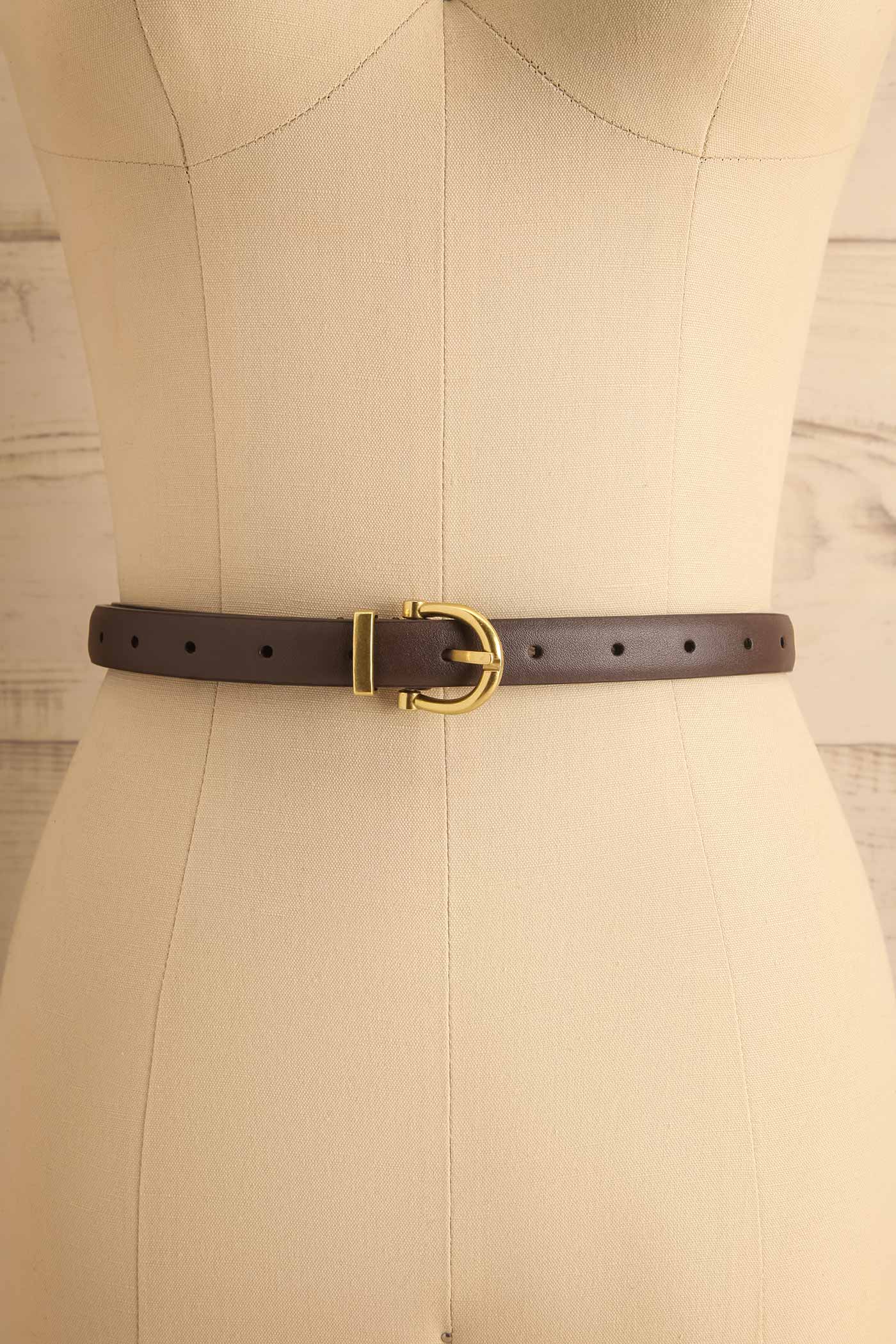 Koroit Brown Faux-Leather Skinny Belt | La petite garçonne