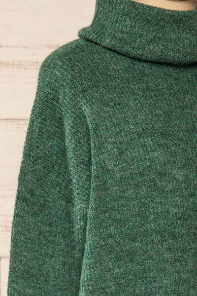 Koror Green Knit Turtleneck Sweater Dress | La petite garçonne  side close-up