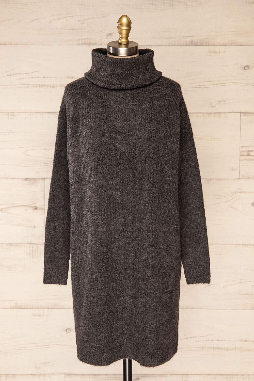 Koror Grey Knit Turtleneck Sweater Dress