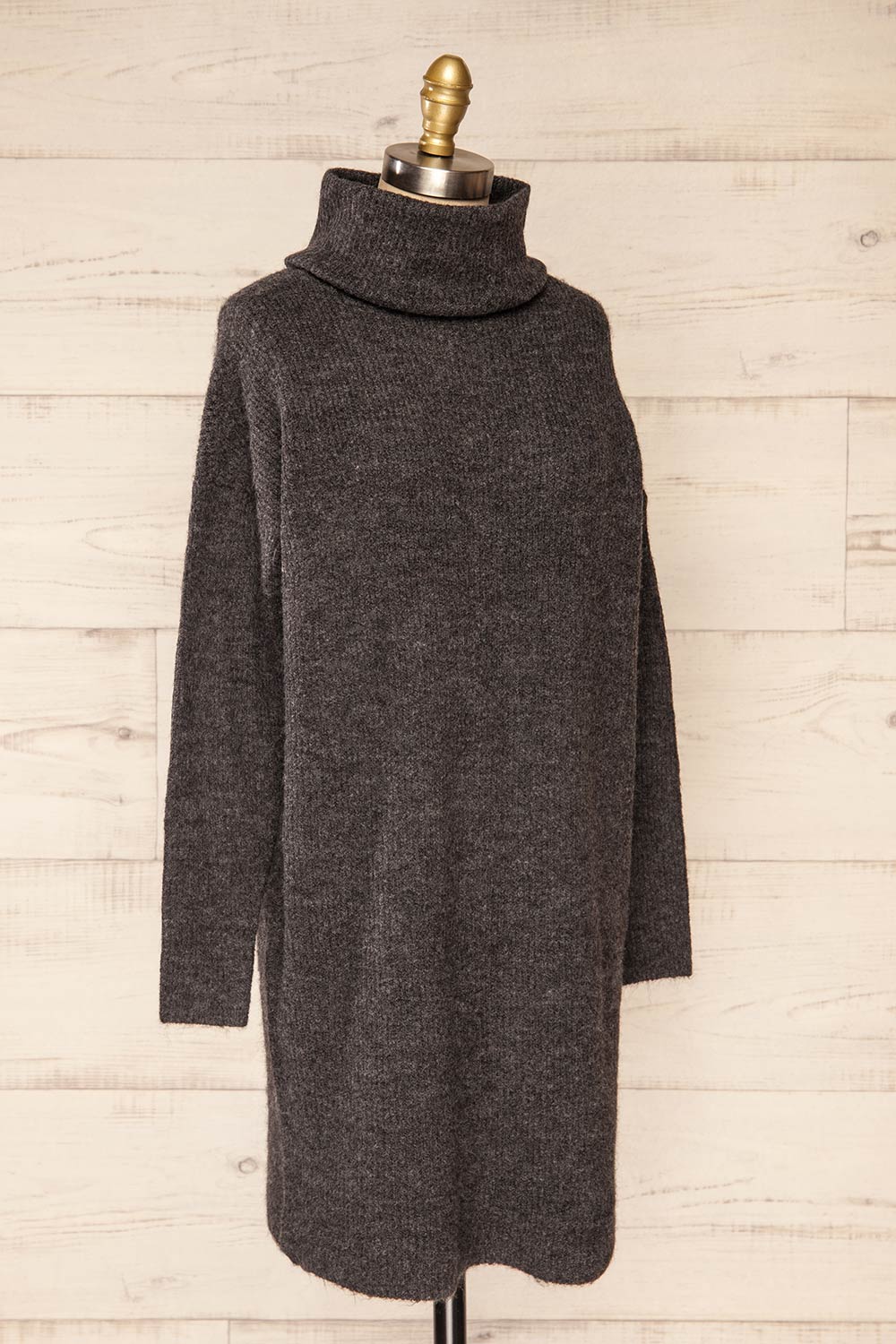 Koror Gris | Robe en Tricot à Col Roulé