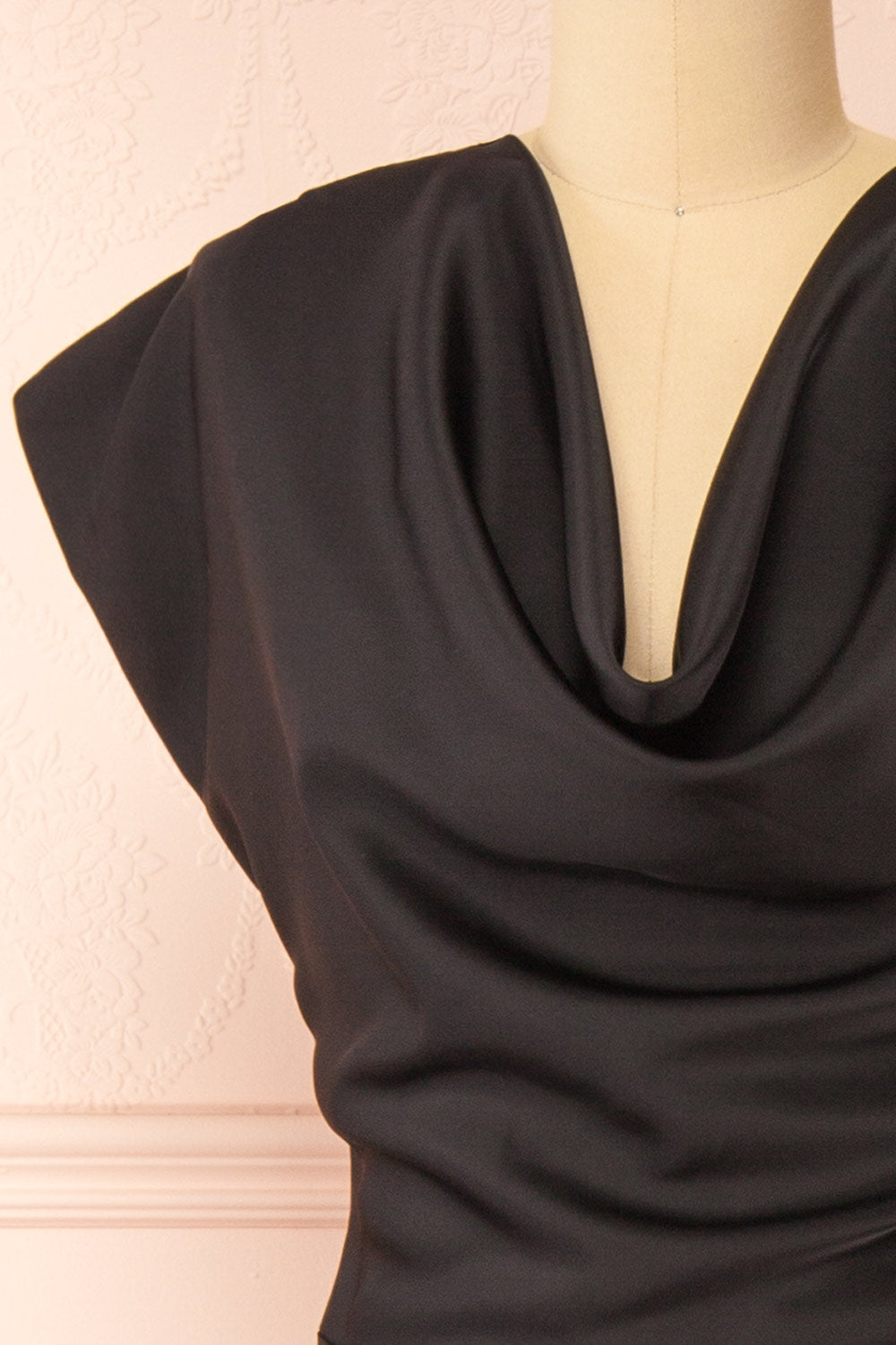 Korpa Black Satin Maxi Dress w/ Cowl Neck | Boutique 1861 front