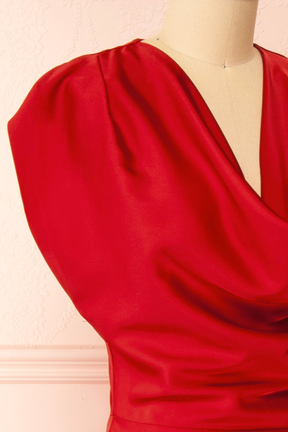 Korpa Red Satin Maxi Dress w/ Cowl Neck | Boutique 1861  side