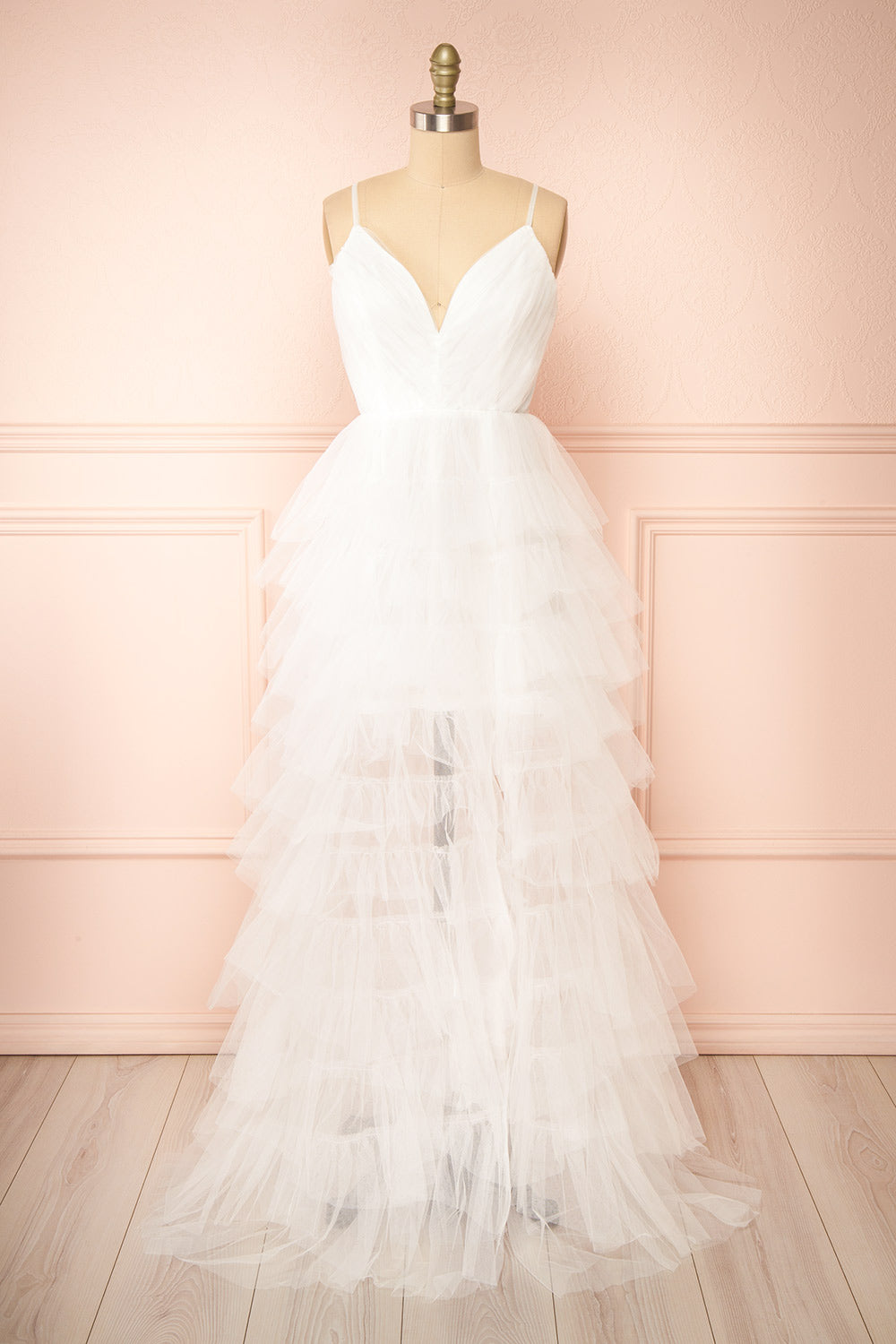 Kourtney Layered White Tulle Bridal Maxi Dress | Boudoir 1861 front view