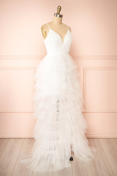 Kourtney Layered White Tulle Bridal Maxi Dress | Boudoir 1861  side view