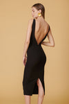 Kovna Black Fitted Midi Dress w/ Open Back | La petite garçonne back on model