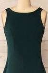Kovna Green Fitted Midi Dress w/ Open Back | La petite garçonne front close-up