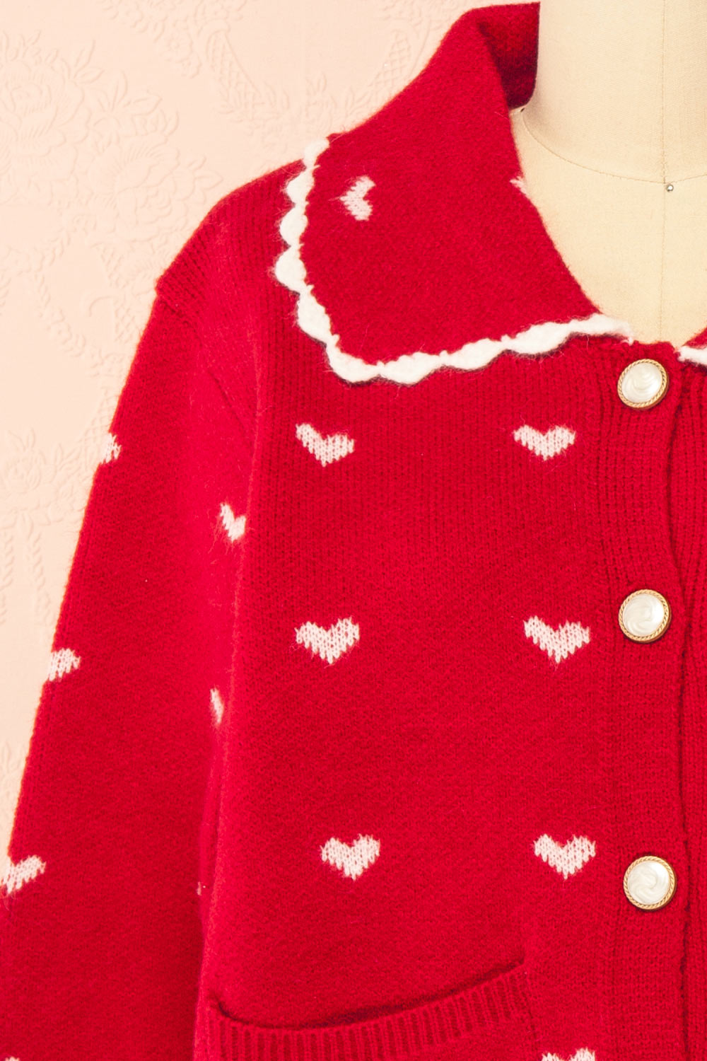 Kristeen Red Knit Cardigan with Heart Pattern | Boutique 1861 front