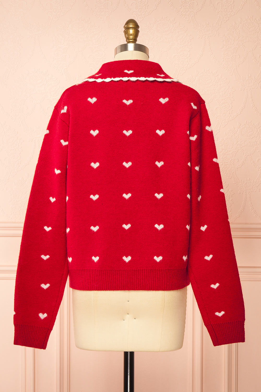 Kristeen Red Knit Cardigan with Heart Pattern | Boutique 1861
