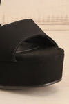 Kristy Black Chunky Heeled Platform Suede Sandals | La petite garçonne front close-up